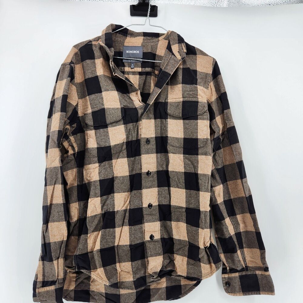 Bonobos Men's Medium Tailored Slim Fit Medium Plaid‎ Brown Long Sleeve Shirt